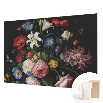 Mural de pared con estampado hermoso con motivo de flores e insectos