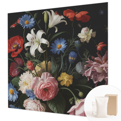 Mural de pared con estampado hermoso con motivo de flores e insectos