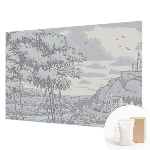 Papel mural con patrón decorativo con un paisaje de cuento de hadas