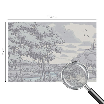 Papel mural con patrón decorativo con un paisaje de cuento de hadas