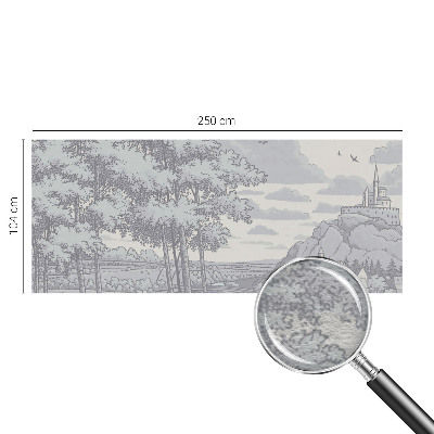 Papel mural con patrón decorativo con un paisaje de cuento de hadas