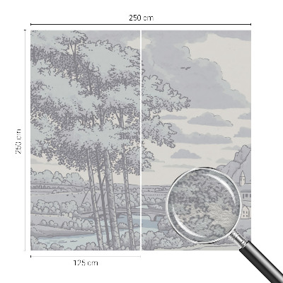 Papel mural con patrón decorativo con un paisaje de cuento de hadas
