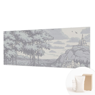 Papel mural con patrón decorativo con un paisaje de cuento de hadas