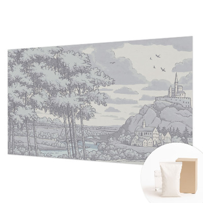Papel mural con patrón decorativo con un paisaje de cuento de hadas