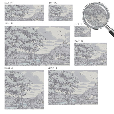 Papel mural con patrón decorativo con un paisaje de cuento de hadas