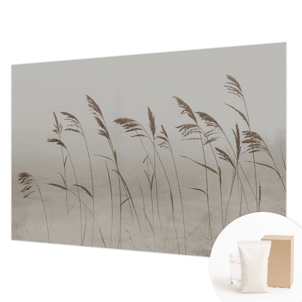 Fotomural decorativo para cabecero de cama con diseño de hierbas en la niebla