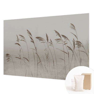 Fotomural decorativo para cabecero de cama con diseño de hierbas en la niebla