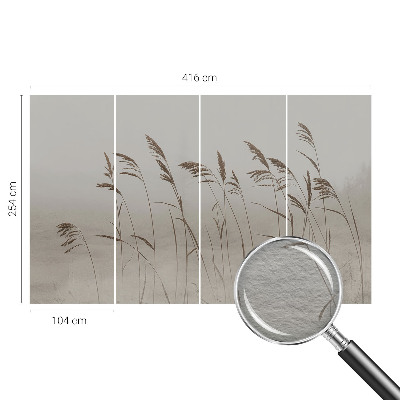 Fotomural decorativo para cabecero de cama con diseño de hierbas en la niebla
