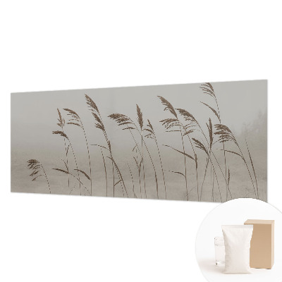 Fotomural decorativo para cabecero de cama con diseño de hierbas en la niebla