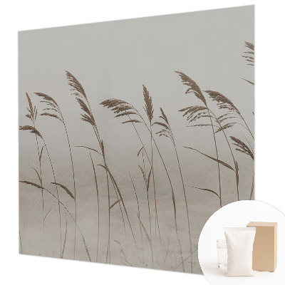 Fotomural decorativo para cabecero de cama con diseño de hierbas en la niebla
