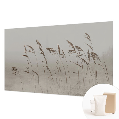 Fotomural decorativo para cabecero de cama con diseño de hierbas en la niebla