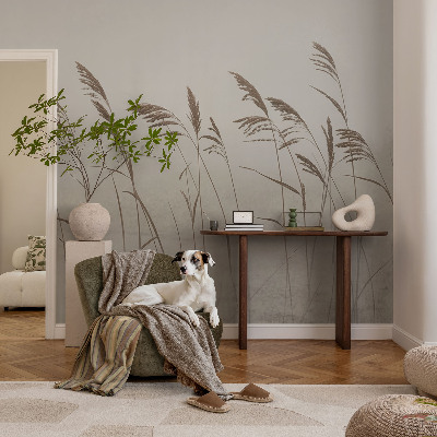 Fotomural decorativo para cabecero de cama con diseño de hierbas en la niebla