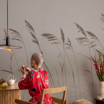 Fotomural decorativo para cabecero de cama con diseño de hierbas en la niebla