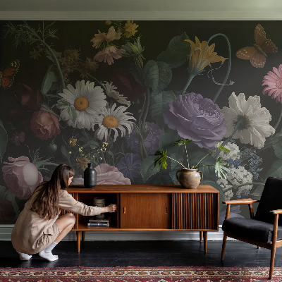 Papel mural con patrón decorativo con un motivo floral elegante