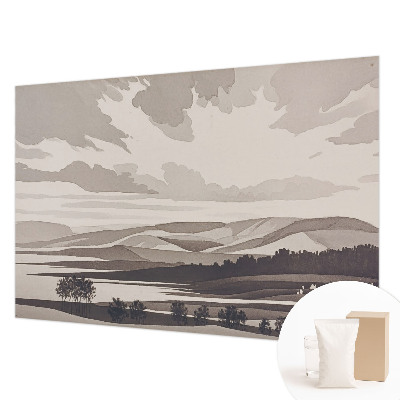 Papel mural texturado decorativo con un motivo de paisaje tranquilo