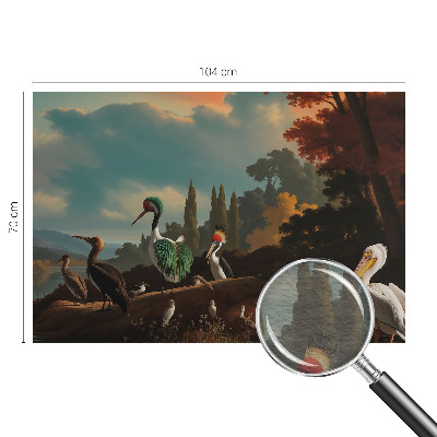 Fotomural decorativo para cabecero de cama con un motivo de pájaros pintorescos