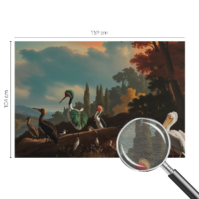 Fotomural decorativo para cabecero de cama con un motivo de pájaros pintorescos