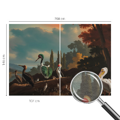 Fotomural decorativo para cabecero de cama con un motivo de pájaros pintorescos