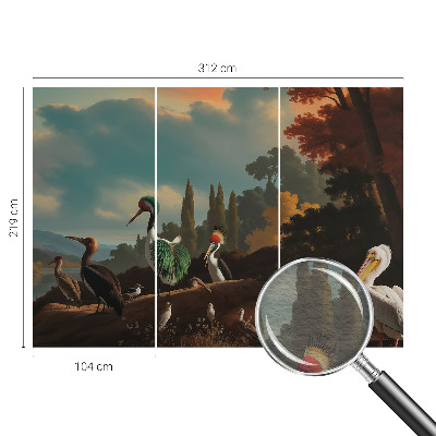 Fotomural decorativo para cabecero de cama con un motivo de pájaros pintorescos