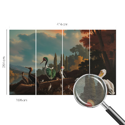 Fotomural decorativo para cabecero de cama con un motivo de pájaros pintorescos