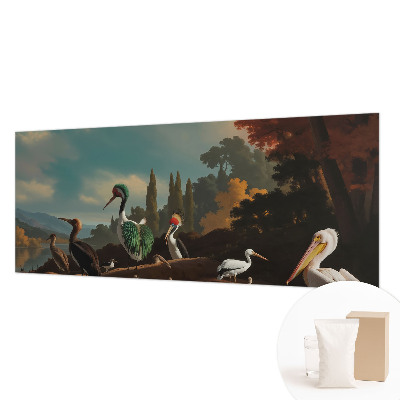 Fotomural decorativo para cabecero de cama con un motivo de pájaros pintorescos