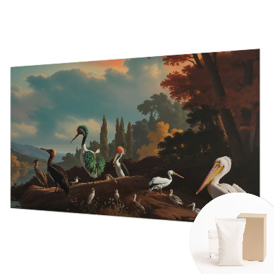 Fotomural decorativo para cabecero de cama con un motivo de pájaros pintorescos