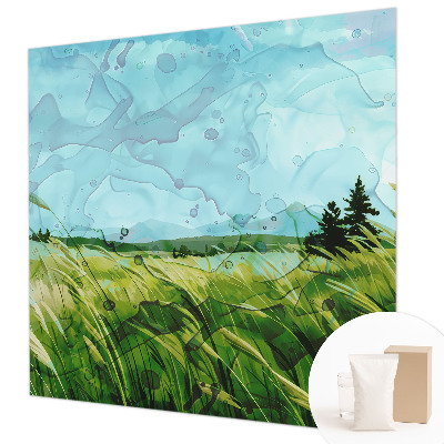 Papel mural con patrón decorativo con un motivo de paisajes verdes