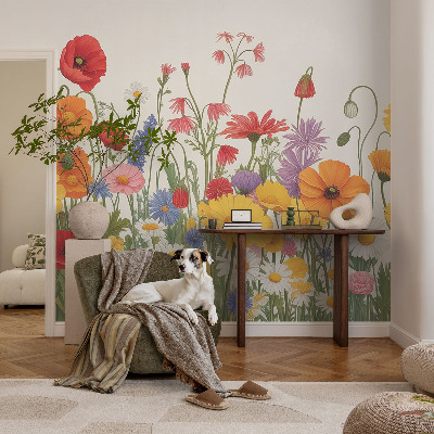 Papel mural con patrón decorativo con motivo de prado de flores