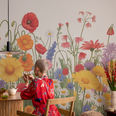 Papel mural con patrón decorativo con motivo de prado de flores