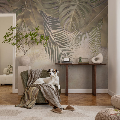 Mural decorativo con motivo de hojas tropicales