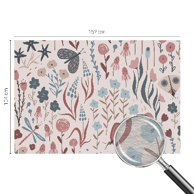 Papel mural texturado decorativo con diseño de flores y pequeños insectos
