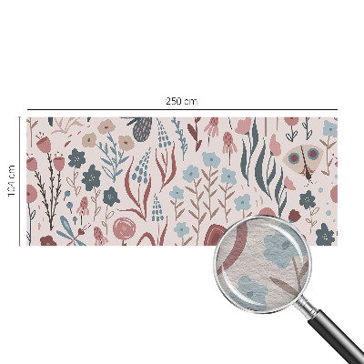 Papel mural texturado decorativo con diseño de flores y pequeños insectos