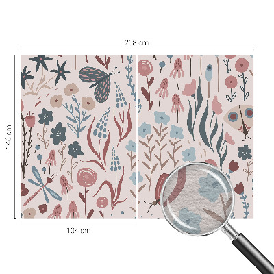 Papel mural texturado decorativo con diseño de flores y pequeños insectos