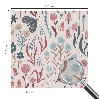 Papel mural texturado decorativo con diseño de flores y pequeños insectos