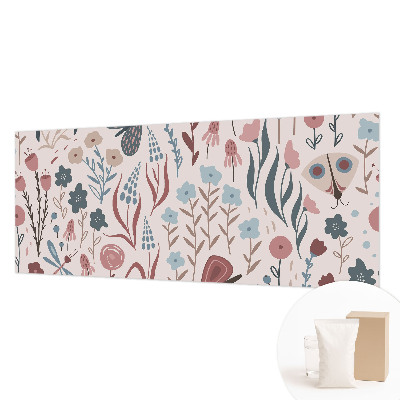 Papel mural texturado decorativo con diseño de flores y pequeños insectos