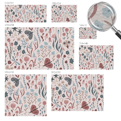 Papel mural texturado decorativo con diseño de flores y pequeños insectos