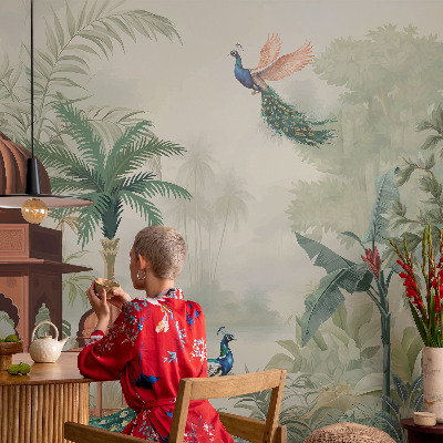 Papel mural texturado decorativo con diseño Jardines del pavo real