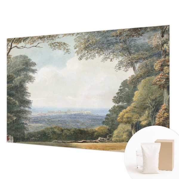 Papel mural texturado decorativo con un diseño de paisaje boscoso