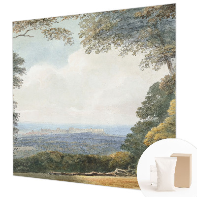 Papel mural texturado decorativo con un diseño de paisaje boscoso