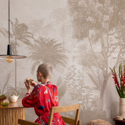 Papel mural texturado decorativo con diseño de paisaje tropical