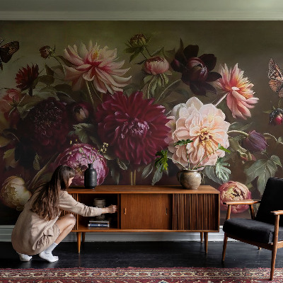 Mural de pared con estampado hermoso con un motivo floral majestuoso