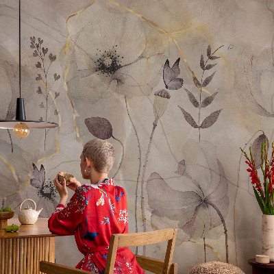 Papel mural con patrón decorativo con flores delicadas
