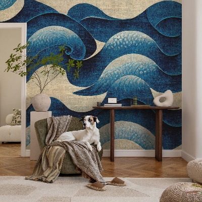 Mural de pared con estampado hermoso con un diseño de olas azules