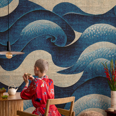 Mural de pared con estampado hermoso con un diseño de olas azules