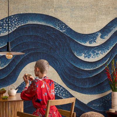 Papel mural texturado decorativo con motivos de formas oceánicas