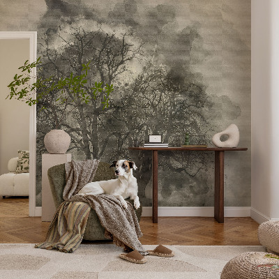 Mural decorativo con diseño de árboles misteriosos