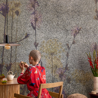 Papel mural texturado decorativo con estampado de flores silvestres