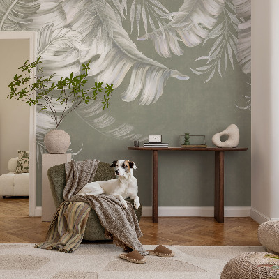 Fotomural decorativo para cabecero de cama con hojas delicadas como motivo