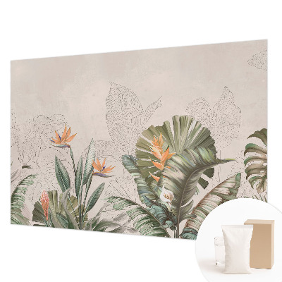 Papel mural texturado decorativo con estampado de flores tropicales