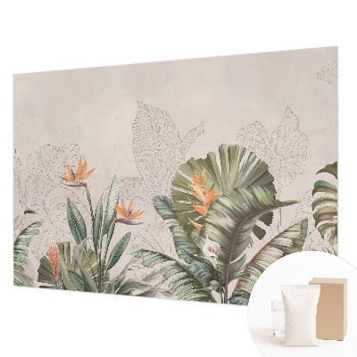 Papel mural texturado decorativo con estampado de flores tropicales